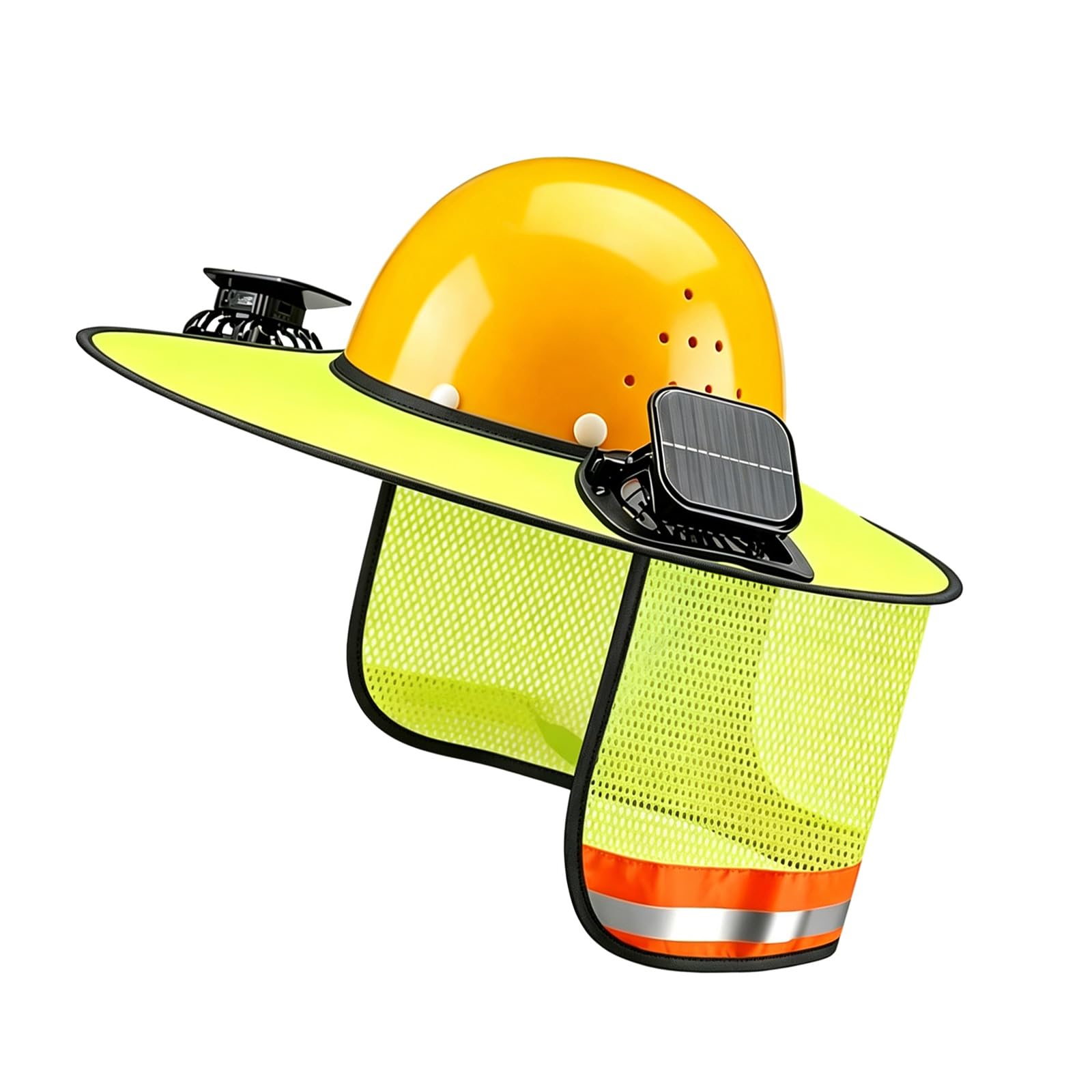 Solar Power Fan Hard Hat Sun Shade Full Brim for Outdoor Activity with USB Rechargeable Battery and Reflective Strips Hard Hat Sun Visors Detachable Attachment