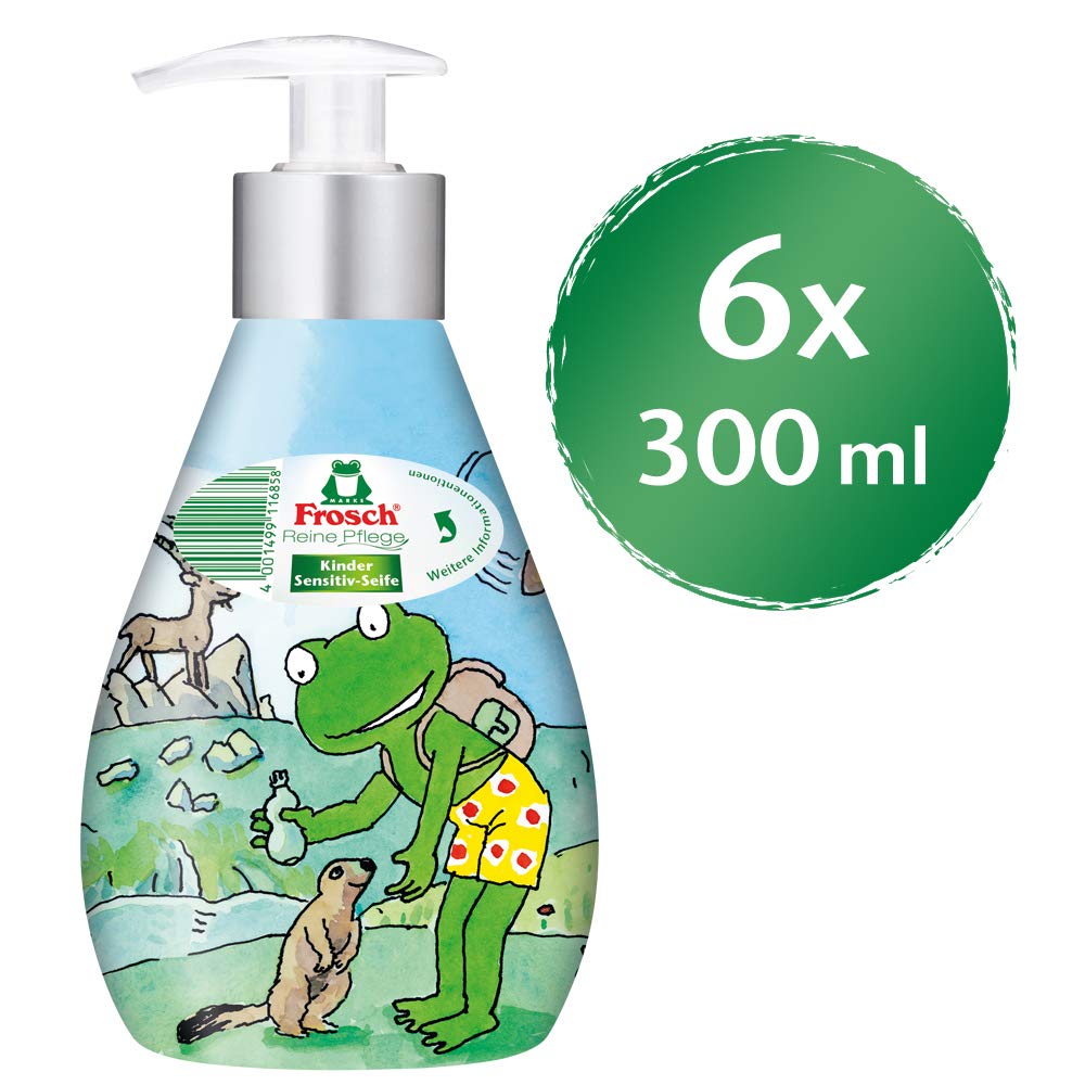 Frosch Jabón sensible para niños, jabón líquido, jabón de manos para una limpieza suave e higiénica, en varios diseños, 300 ml, 6 unidades (6 x 300 ml)