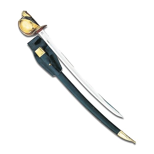 Windlass US 1860 Naval Cutlass with Hand Forged High Carbon Steel Blade, Brass Basket and Leather Scabbard