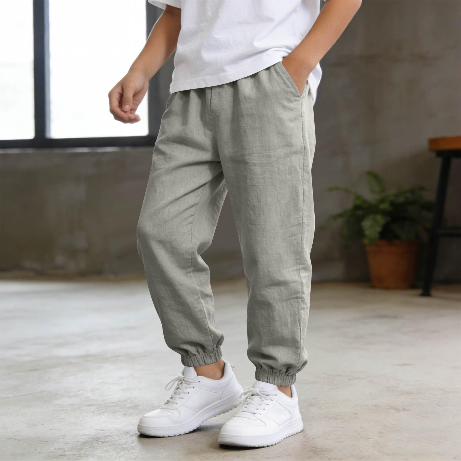 Jogginghose Jungen Baggy Sporthose Baumwolle Leinenhose Leichte Sommerhose Elastische Taille Sweathosen Baggy Pants Sommer Outdoorhose Stoffhose - 2
