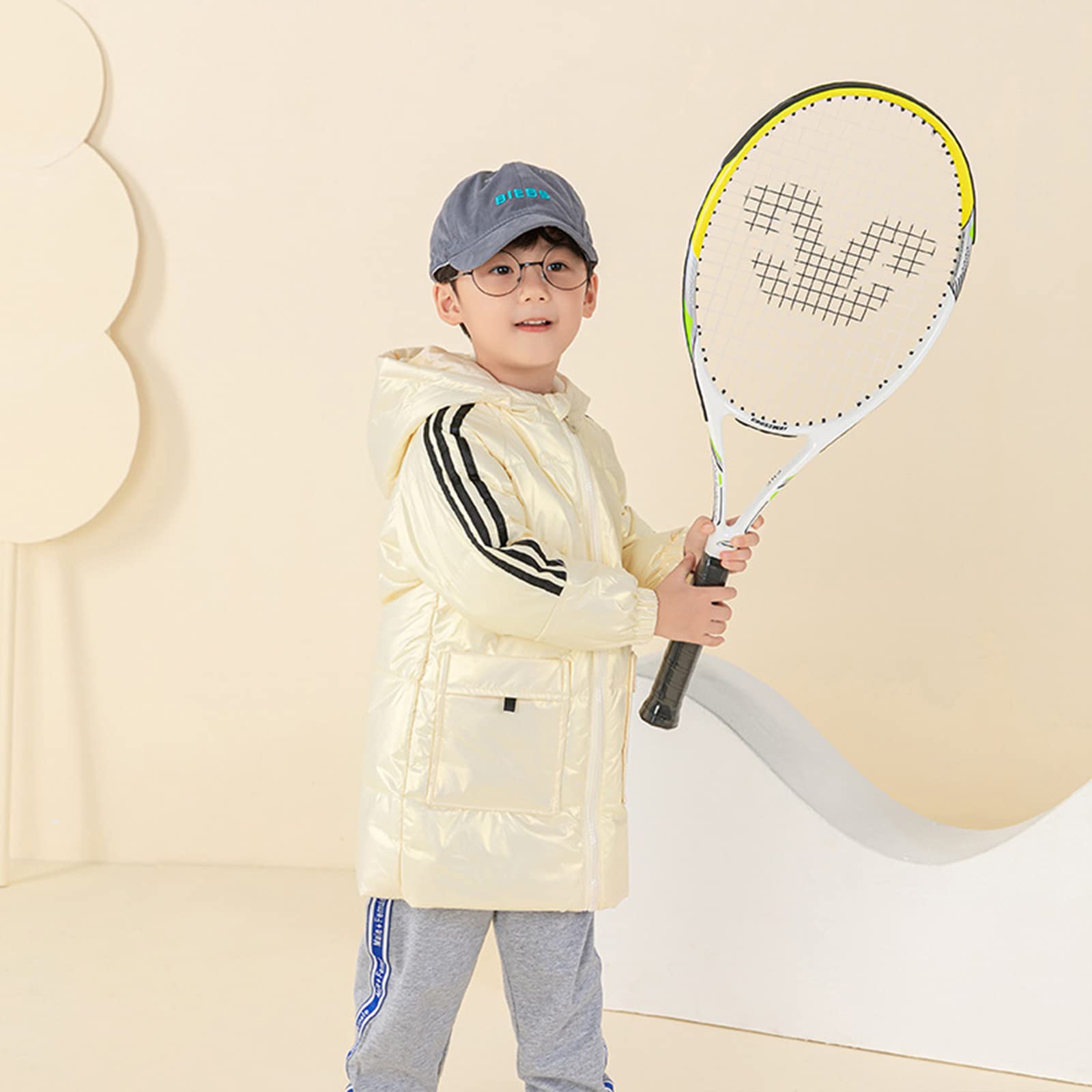 Piumino D'Anatra Bianco per Bambini, Giacca Sportiva di Media Lunghezza da Ragazzo, Giacca Invernale con Cappuccio da Ragazza, Antivento e Calda,Blue,11(110CM19KG)
