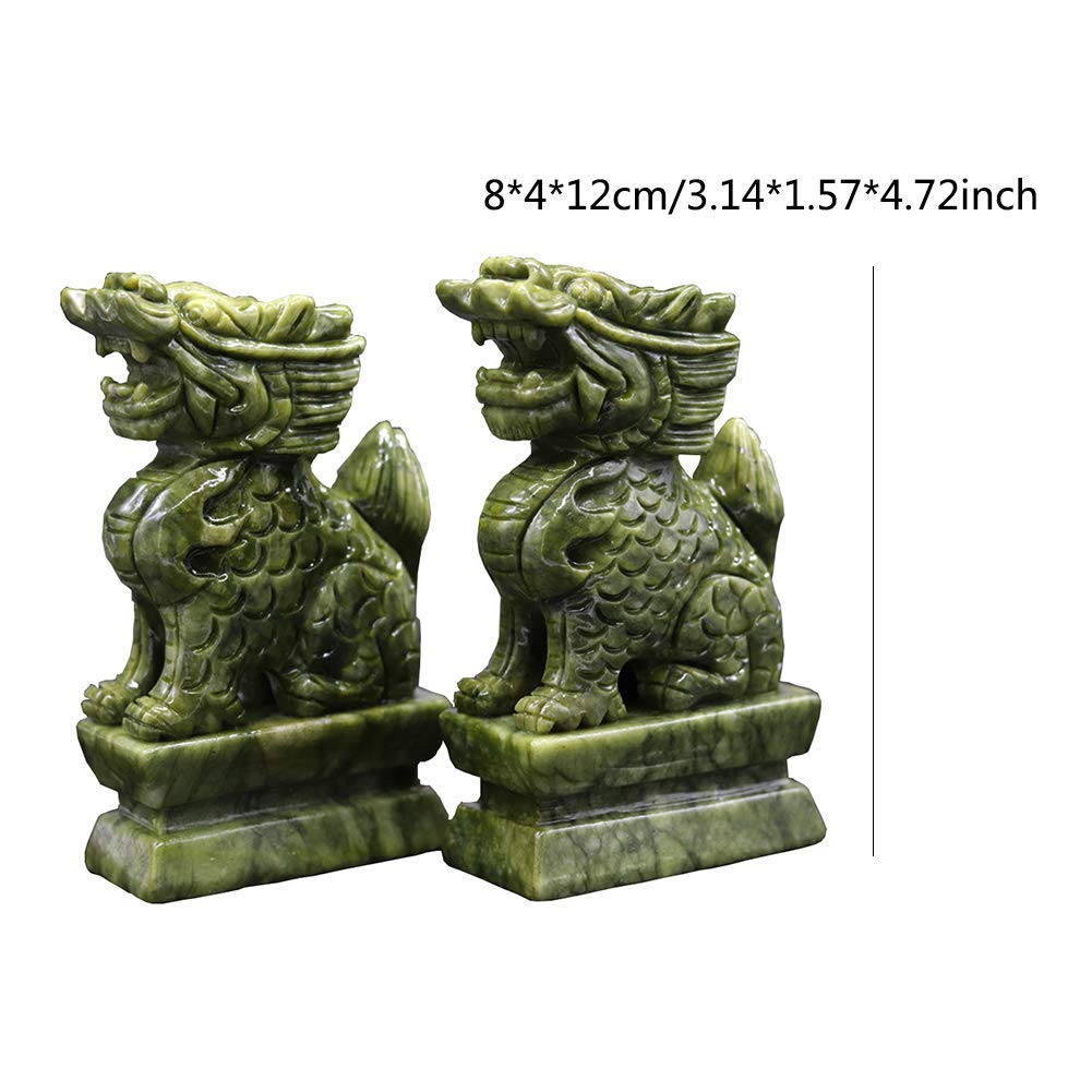Ornamenti Feng Shui Chi Lin/Kylin Scultura in Giada Verde Naturale ricchezza prosperità Ornamento Decorazione della casa, attirare ricchezza e buona Fortuna