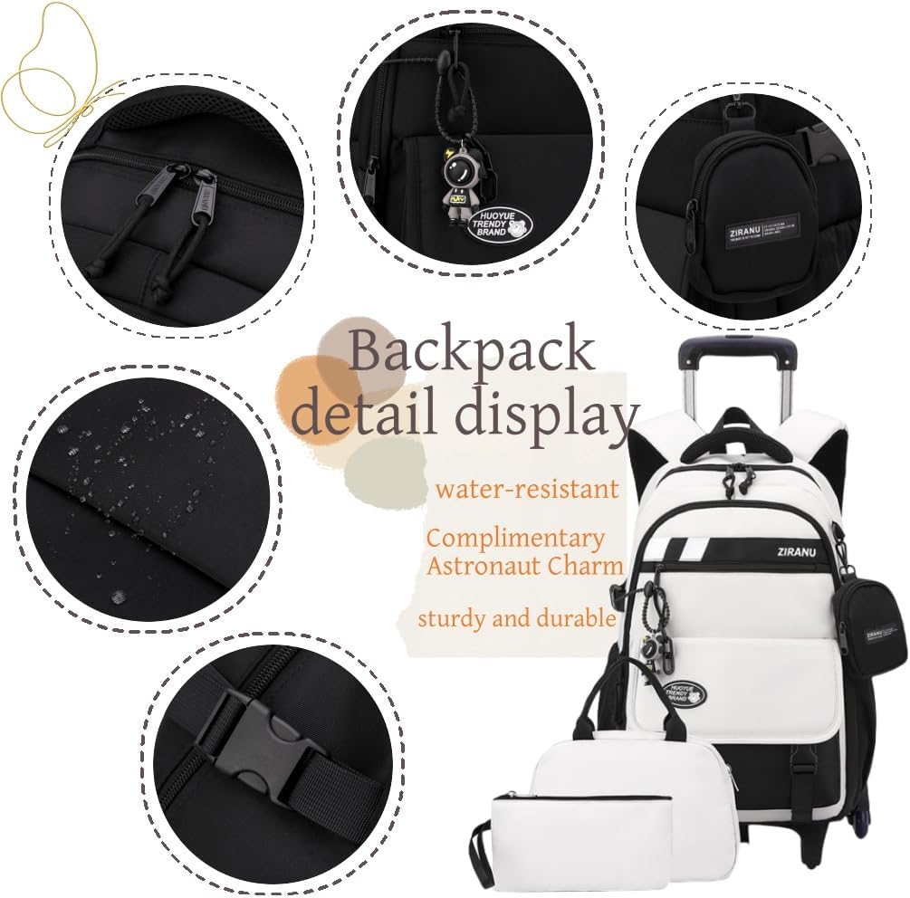 EKUIZAI 3PCS Boys Rolling Backpack for School Kids Wheeled School Bags with Wheels Trolley Roller Backpack for Teen Boys - Image 4