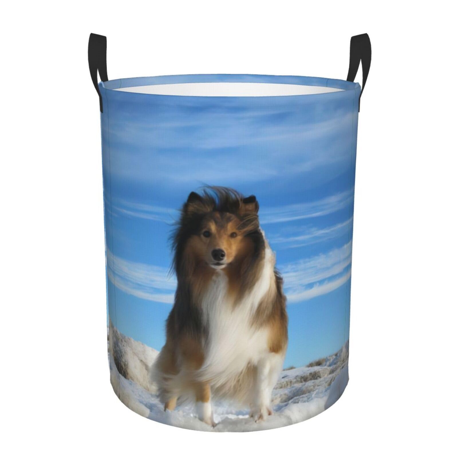 M Circular Hamper – Collapsible cute shetland dog Print Laundry Basket