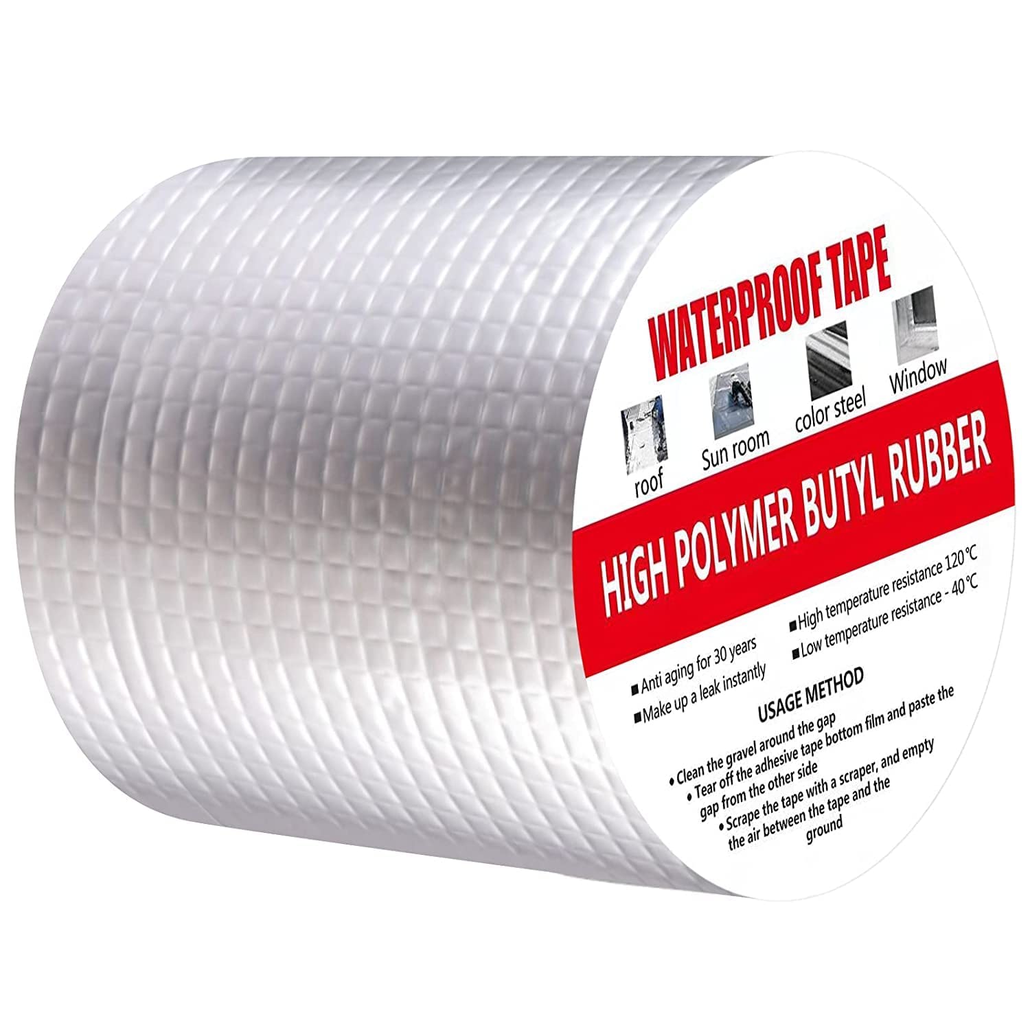 PURCHASE ZONE Waterproof Tape and Patch for All-Purpose Seal Repair, Adhesive Butyl Tape with Aluminium Foil, Perfect Sealing for Pool Metal RV Roof Pipe Awning Hose Window and More (10CM*5M)