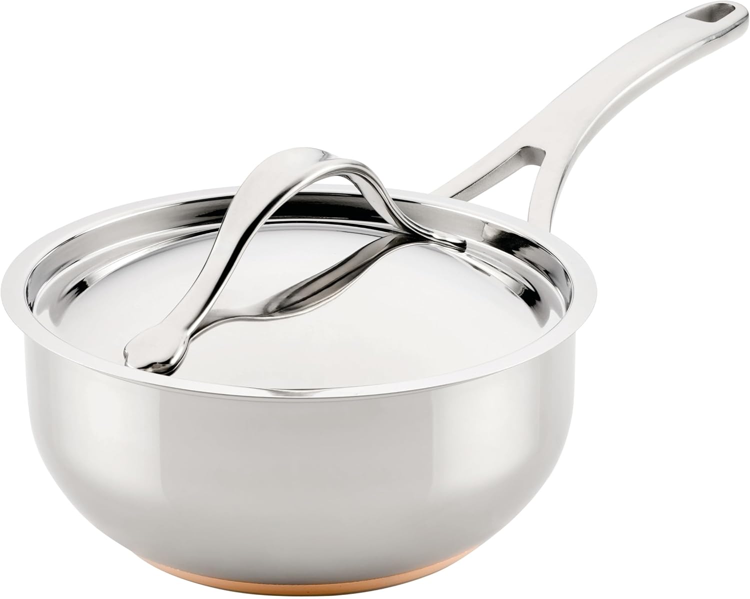 Anolon Nouvelle Stainless Steel Sauce Pan/Saucepan/Saucier with Lid, 2.5 Quart, Silver