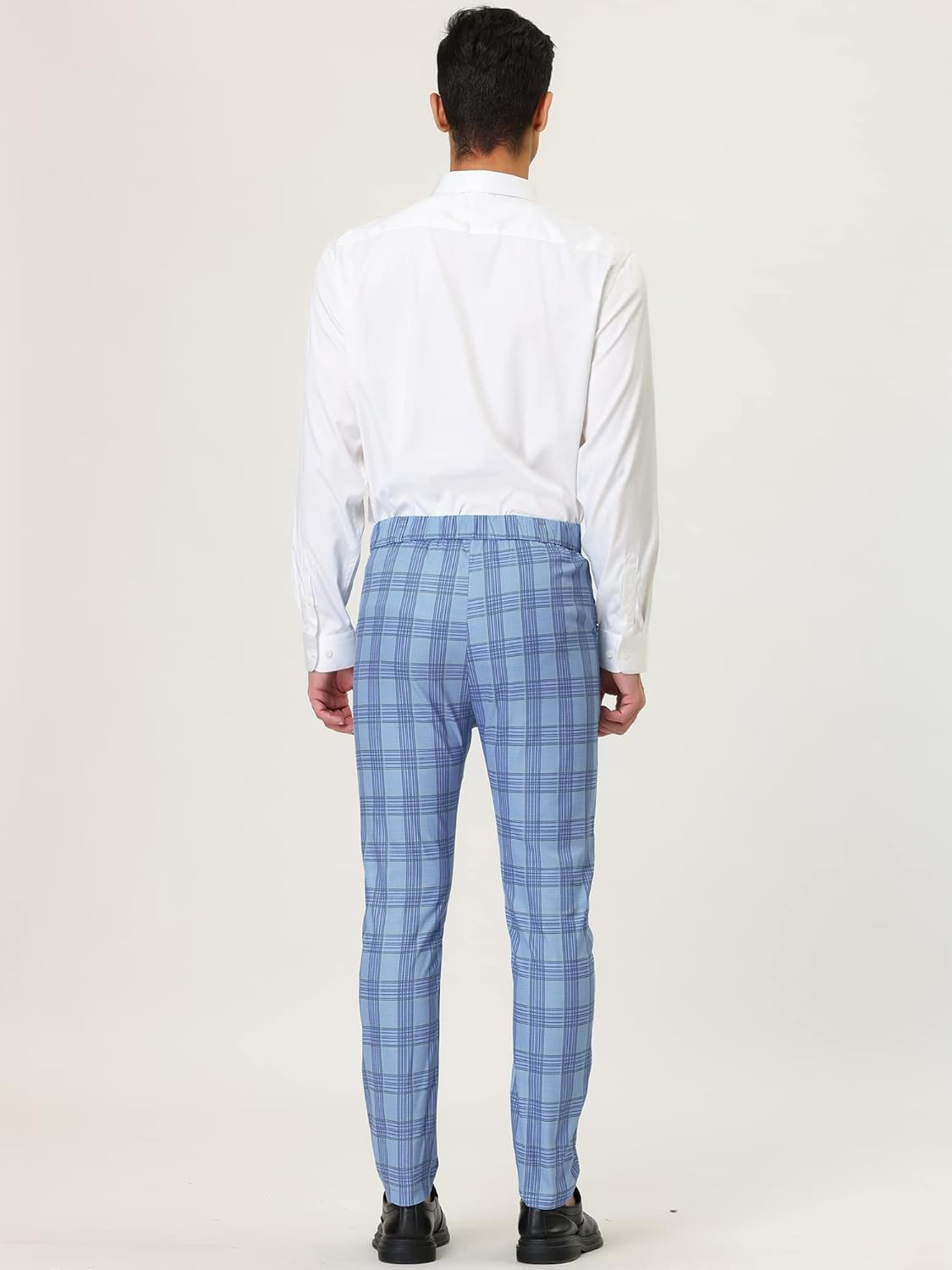 Lars Amadeus Men's Formal Trousers Color Block Slim Fit Flat Front Plaid Dress Pants - Image 5