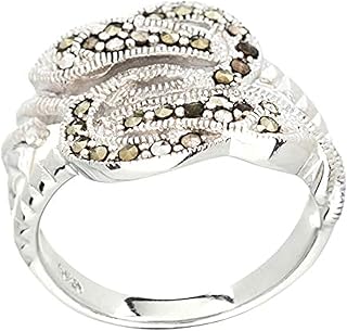 خاتم مطلي بالفضة 925 على شكل ثعبان – فضي/رمادي، 7 US، للنساء