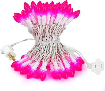 BOHON Pink LED String Lights 50 Bulbs 17 FT White Wire Christmas Lights | Valentines Day Lights for The Home Indoor Outdoor Holiday Wedding Decor Decorative Lighting Valentines Day Decorations