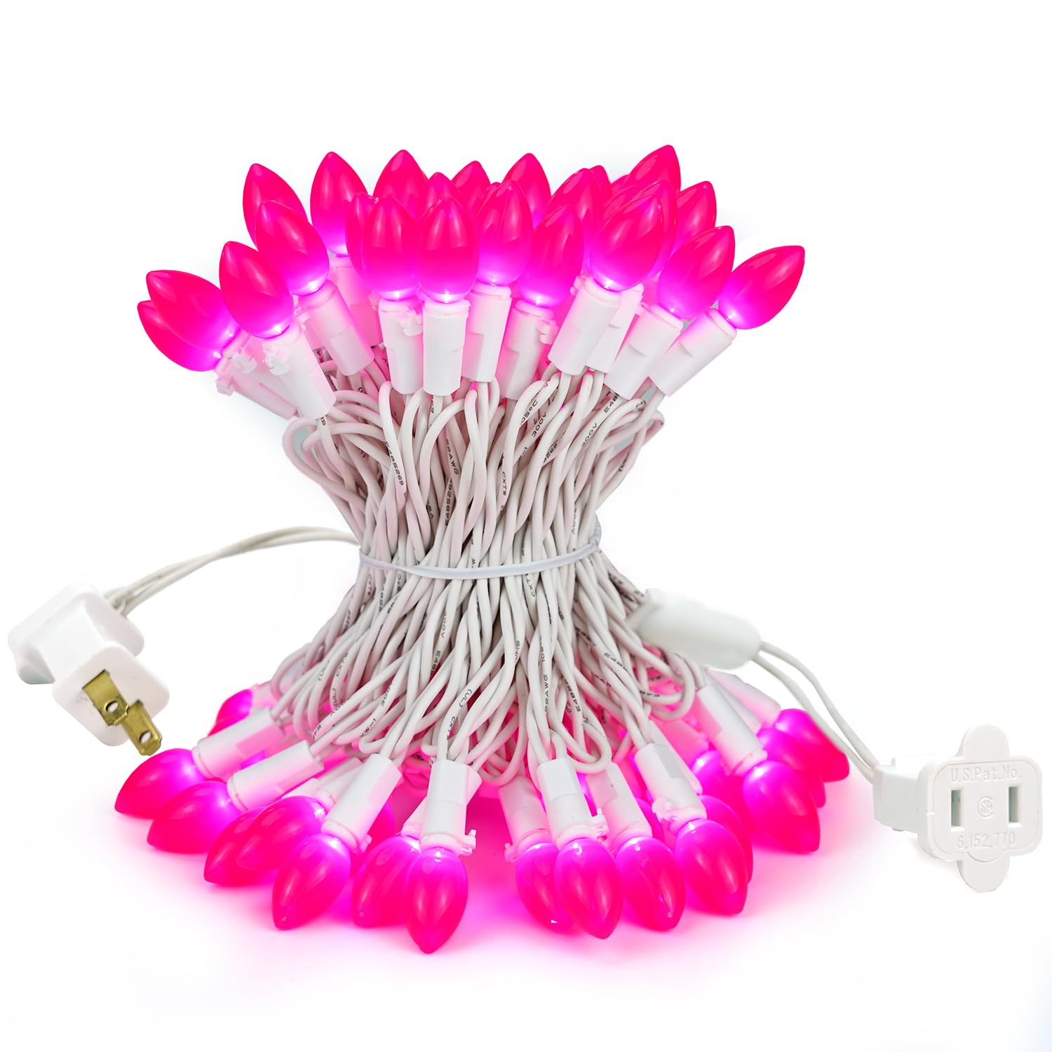 BOHON Pink LED String Lights, 17 Feet White Wire Christmas Lights, 50 Bulbs, Indoor Outdoor Valentine's Day Holiday Wedding Decorative Lighting Valentine Day Decor