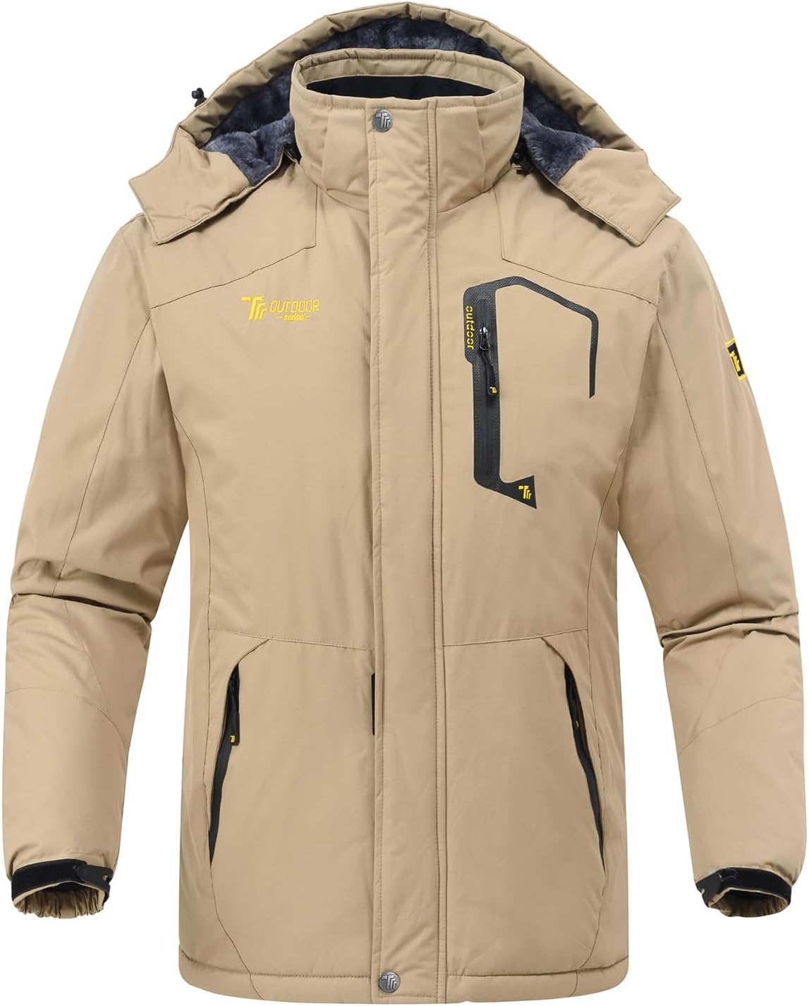 Rdruko Men's Ski Snow Jacket Waterproof Insulated Fleece Outdoor Mountain Hooded Winter Coat
