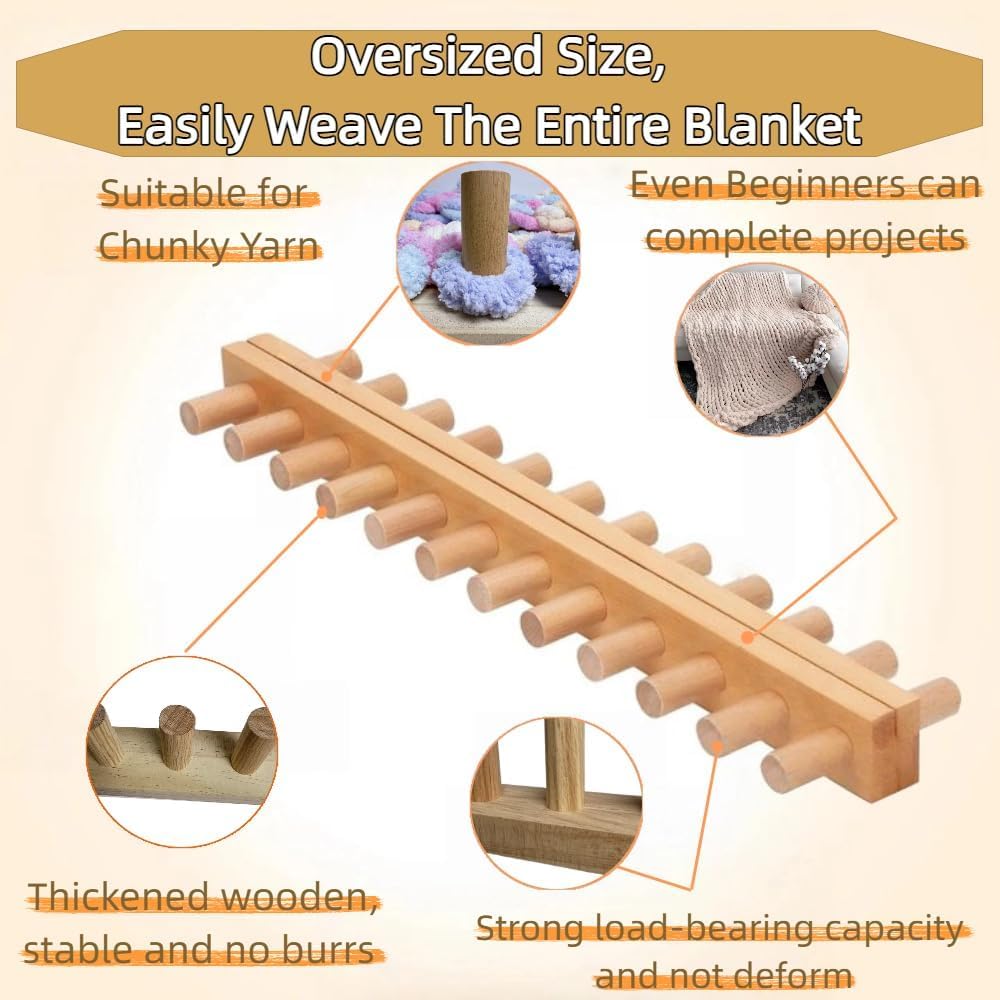 Yarniss 48" Chunky Blanket Loom Kit, Wooden Knitting Loom Frame for Hand, Thick Yarn Knitting Tools for Beginner,2 Packs Nature Wood Loom Blanket