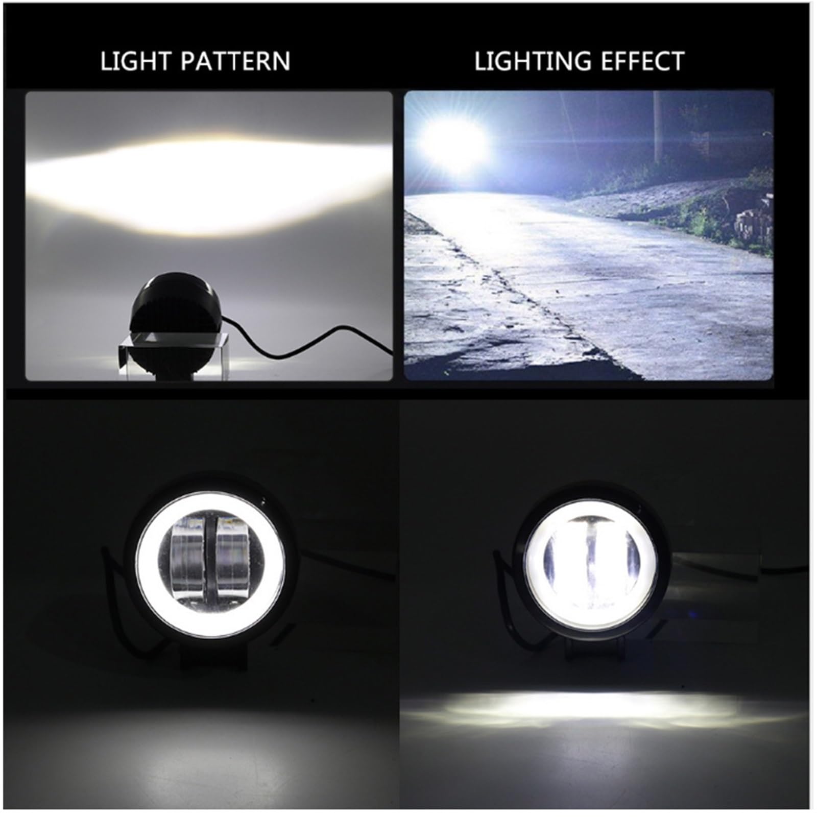 Światła drogowe Okrągła lampka LED w kształcie anioła | 2 szt. 12V-80V wodoodporne przenośne reflektory motocyklowe ciężarówka terenowa(2x white and white)