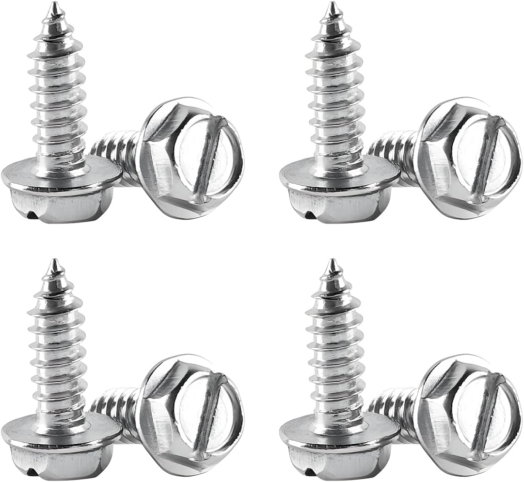 YALOK Anti Theft License Plate Screws Kits 8PCS Rustproof Stainless Steel Car Tag Plate Mounting Hardware, M6 (1/4") Tamper Proof Fastener Nut, Caps Cover for Front Rear Frame Holder (Slotted-Silver)