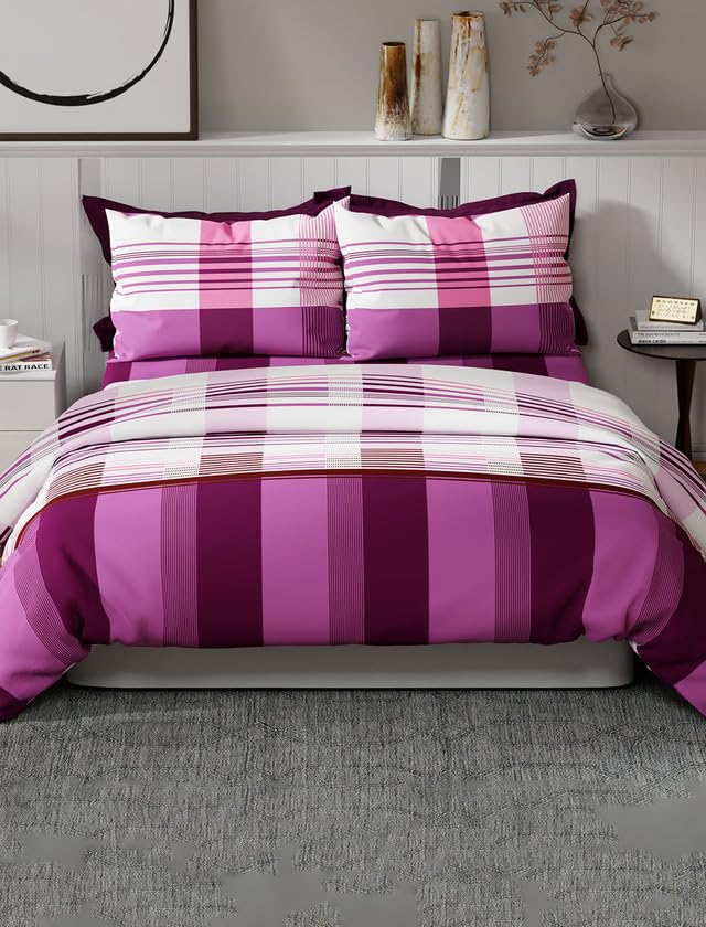 Image of United Colors of Benetton Rainbow Purple Pure Cotton King Bedsheet with 2 Pillow Covers | 144 TC | Soft, Skin-Friendly & Breathable Bed Linen | King Size Bedding Set