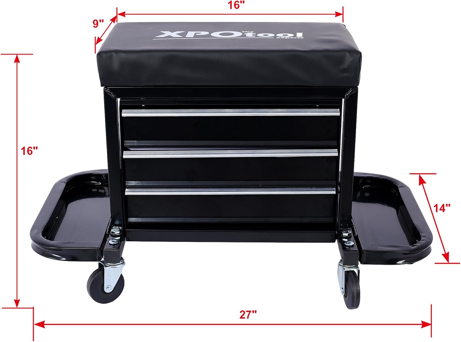 Campfun Rolling Creeper Seat, 350-Pound Capacity Garage Glider Rolling Tool Chest Seat, Mechanics Roller Seat with 3 Drawers, Rolling Tool Chest Garage Chair, Toolbox on Wheels Mechanics Seat