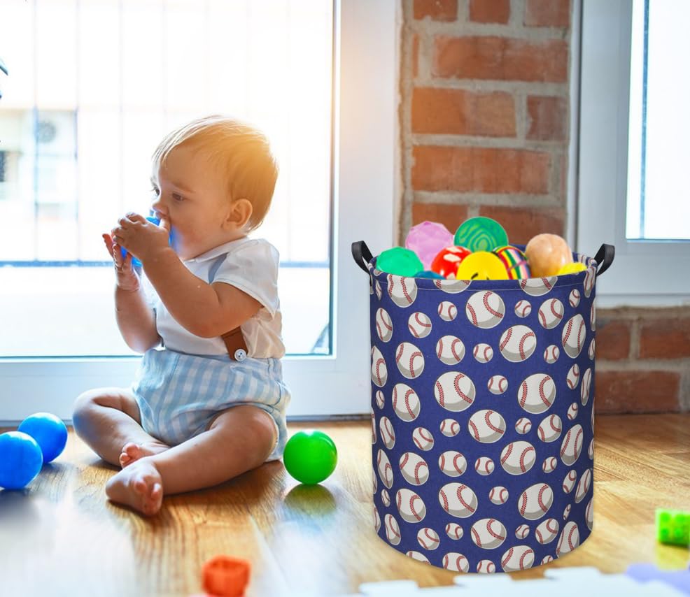 Image of Kids Laundry Basket Baby Hamper for Nursery Toys Storage Bin Organizer (Baseball)