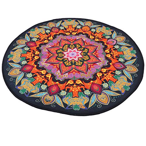 Lurrose Alfombra Color Amarillo Redonda Lavable de Mandala Antideslizante Material de Tela No Tejida y de Poliéster para Tatami y Dormitorio