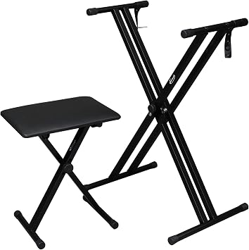 ShowMaven Heavy Duty Keyboard Stand and Bench, Piano Stand and Keyboard Bench with Adjustable Height and Portable Double-X