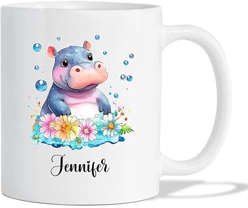 Bonita taza de café de cerámica hipopótamo, regalos para niñas, mujeres, amantes de los animales, taza de café blanca hipopótamo personalizada de 11 Bonita taza de café de cerámica hipopótamo, regalos para niñas, mujeres, amantes de los animales, taza de café blanca hipopótamo personalizada de 11