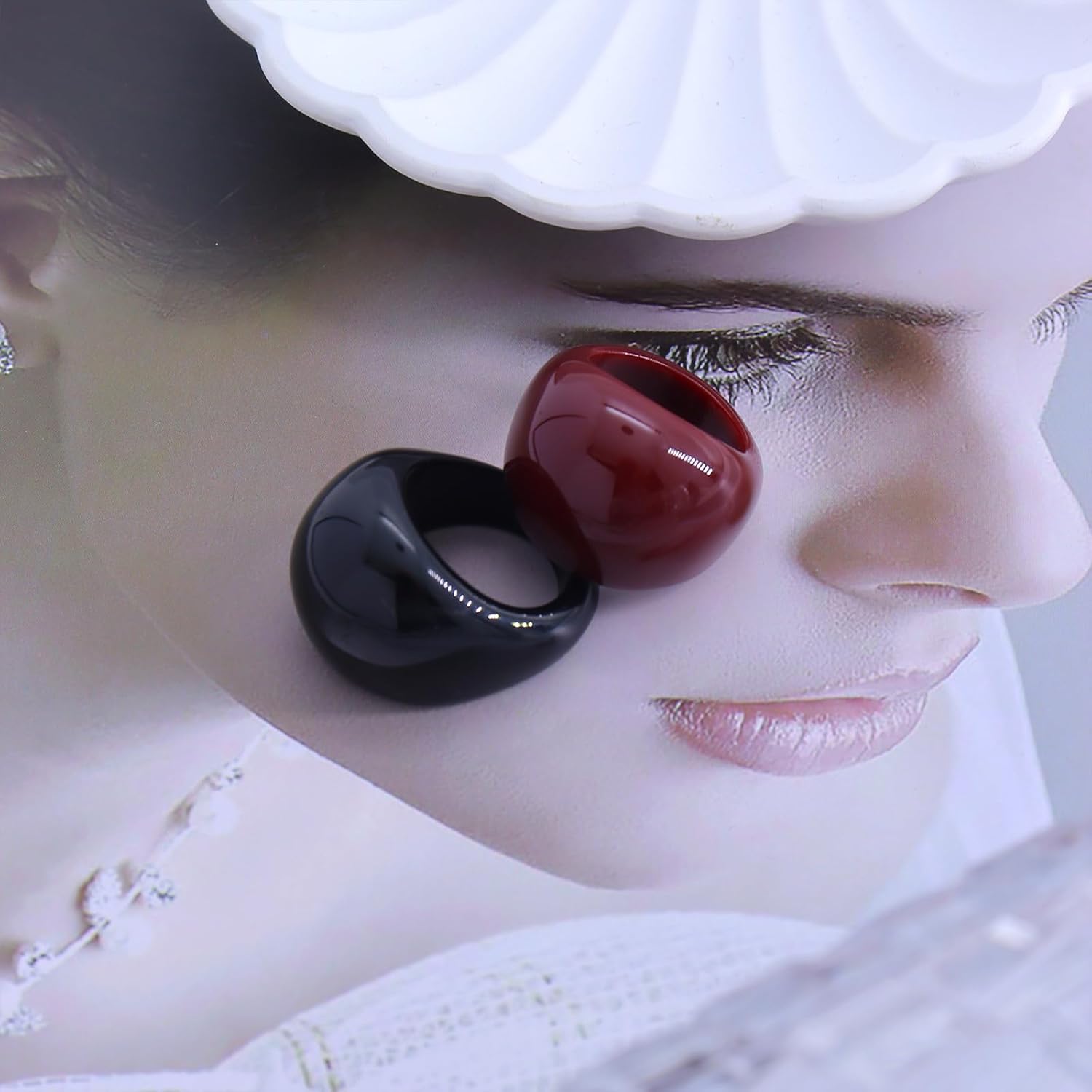 2Pcs Chunky Acrylic Rings Set for Women,Thick Resin Dome Stackable Rings,Colorful Knuckle Rings Vintage Jewelry - Image 5