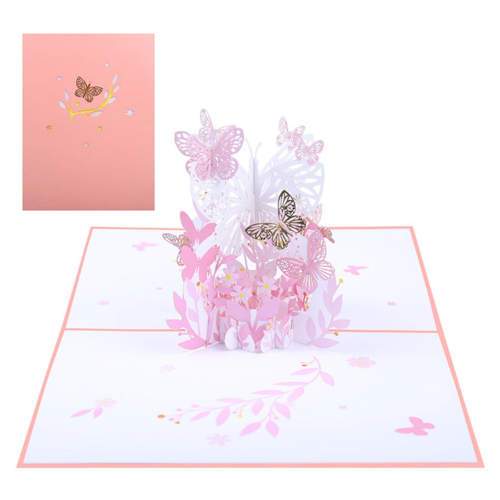 FYting Tarjeta Felicitacion Boda,Postal Cumpleaños, 3d Pop Up de Flores Y Mariposas, Para Invitaciones de Boda, Aniversario de Boda, Día de La Madre, Cumpleaños, Día de San Valentín (Rosa)