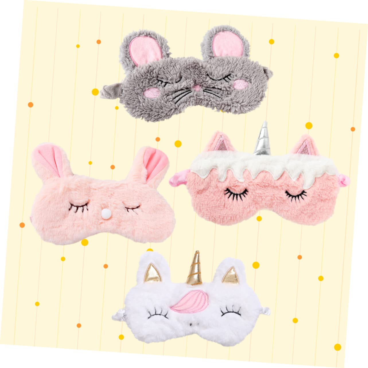 GLEAVI 8pièces Masque De Sommeil Peluche Masques De Yeux Mignons Forme De Lapin Souris Licorne Et Doré Pour Voyages Les Siestes Fêtes