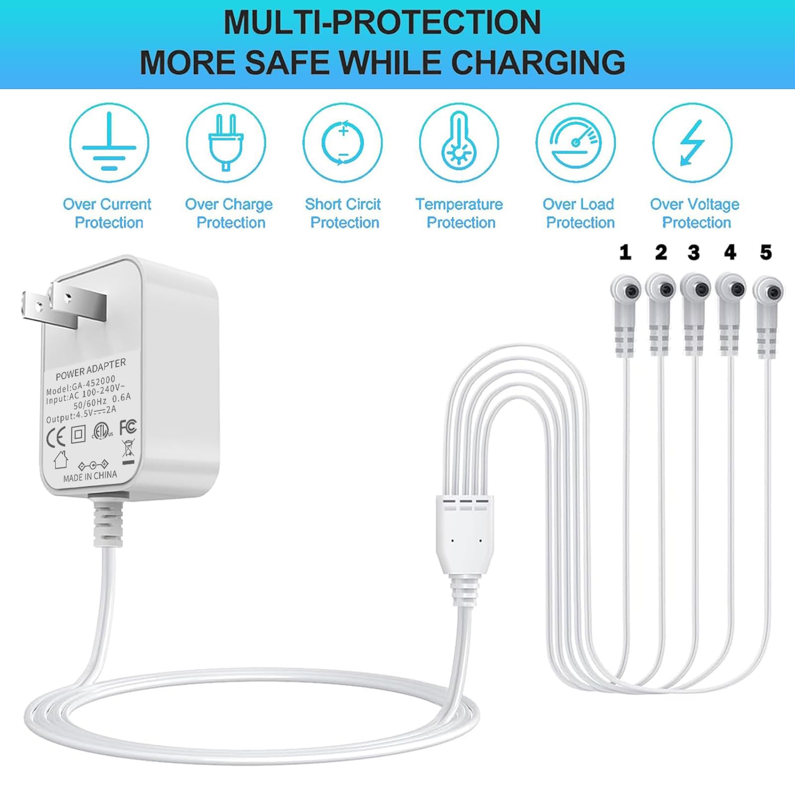 Repuesto de 5 salidas para Lemax 94563 adaptador de corriente de conmutación de 4.5 voltios compatible con Lemax Lighted Village 74707 74295 84428 44242 94565 94566 94527 94563 94564 44241 64563 17 74