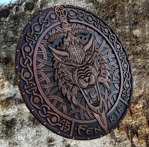 Ręcznie wykonana drewniana tarcza w średniowiecznym stylu do rekonstrukcji historycznych, LARP i dekoracyjnej ekspozycji - autentyczny design z - idealna do cosplay, średnica 61 cm,