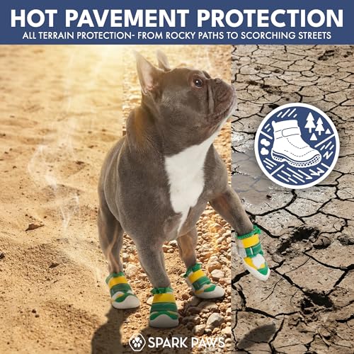Image of Spark Paws Dog Shoes for Large Small Medium Dogs Breathable Dog Booties for Hiking, Summer Hot Pavement Paw Protectors for Non Slip Rubber Dog Boots for Outdoor (Green Yellow, Size 4)