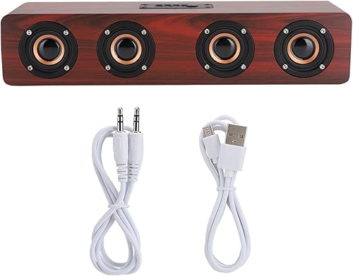 Miniatura 7 de Altavoz Bluetooth, subwoofer inalámbrico de madera de 3000 mAh, con cuatro altavoces, entrada de audio de 0.138 in, soporte AUX, tarjeta TF y FM,
