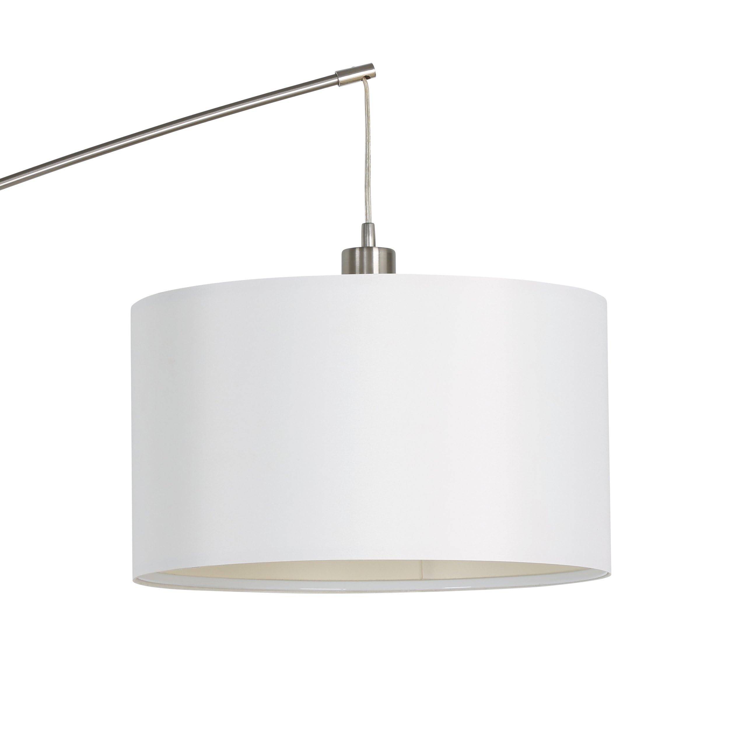 EGLO Lampa podłogowa Nadina, lampa stojąca z metalu i tkaniny | lampa łukowa w kolorze niklu matowego i białym, oświetlenie do salonu, lampa z przełącznikiem nożnym, abażur z tkaniny z E27