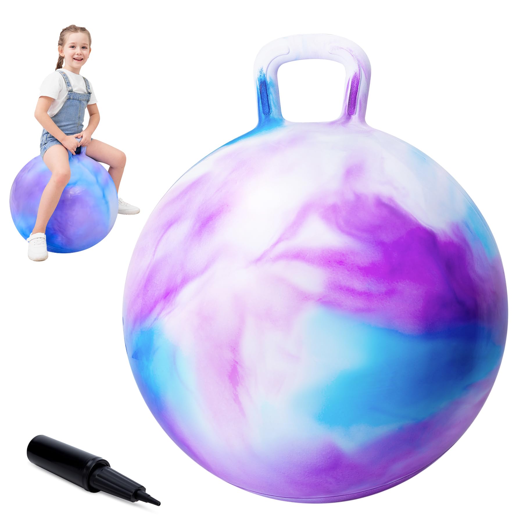 INPODAK Space Hopper for Kids 7 to 12, 22 Inches Hopping Ball for Age 7 8 9 10 11 12, Jumping Balls with Handle, Hop Ball Toy for Child Boys Girls Indoor Outdoor Garden Yard Game