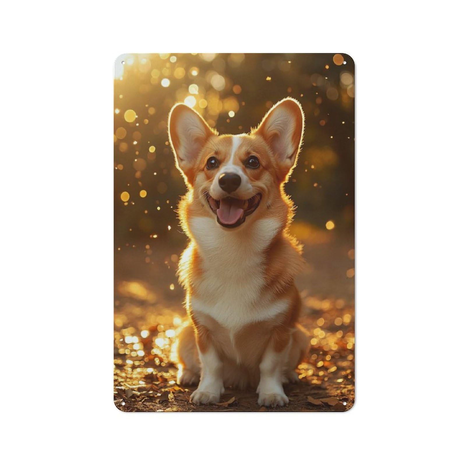 Junmoney Style-11 Happy Corgi In Golden Light Vintage Tin Sign 30X20cm For Studio Or Craft Room, Suited To Creative-Space Collectors