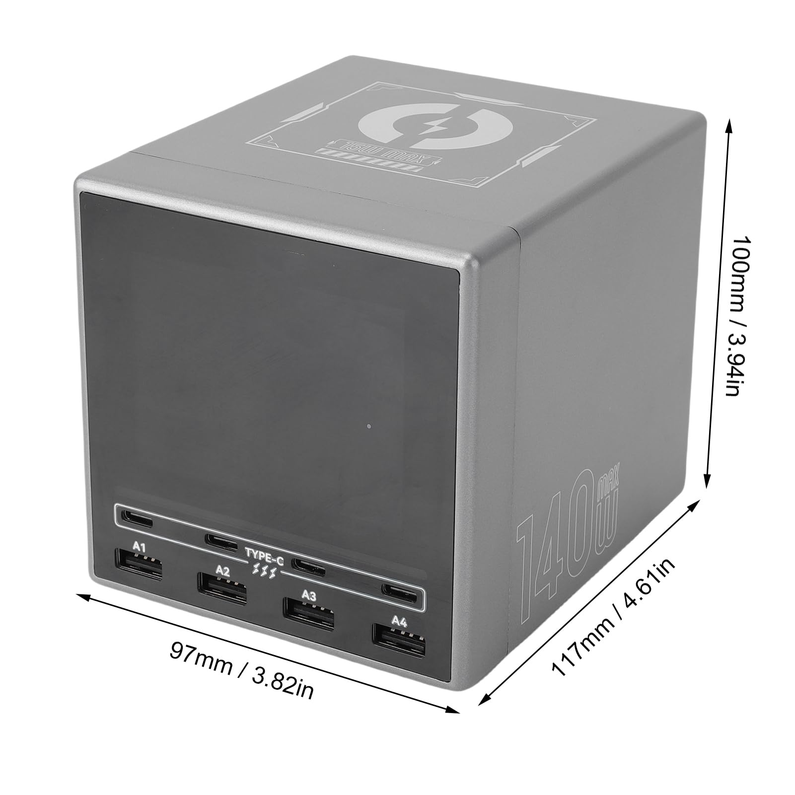 Yosoo Health Gear Stazione di Ricarica Wireless USB da 140 W, Hub Caricabatterie USB A C PD per PC con Display A Colori, Ricarica Rapida A 8 Porte, Pad Wireless da 15 W, per Scrivania, Ufficio,