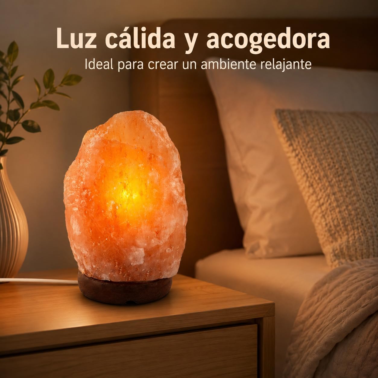 Etrexonline Lámpara de Sal del Himalaya con Base de Madera 100% Natural Hecha a Mano Cable y Bombilla Incluida (1,5-2kg)