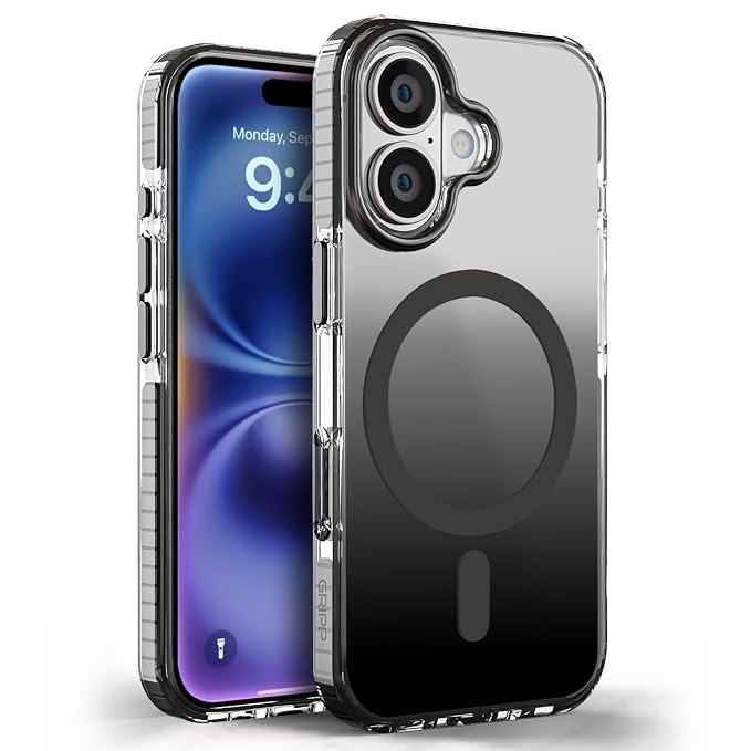GRIPP Dusk Case Compatible with Mag-Safe for iPhone 16 Plus (6.7") 2024 | 8ft Drop-Tested with D30 Technology, Shock Absorbing Bumper, Raised Camera Ring Edge, Dual Color Tone Back Cover - Black