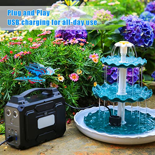 Aisitin Usb Bird Bath 3 Tiered Water Fountain Pump, Diy Pond Pump Fountain, 24-Hour Working For Outdoor Bird Bath, Garden Decoration, Balcony #TOP2
