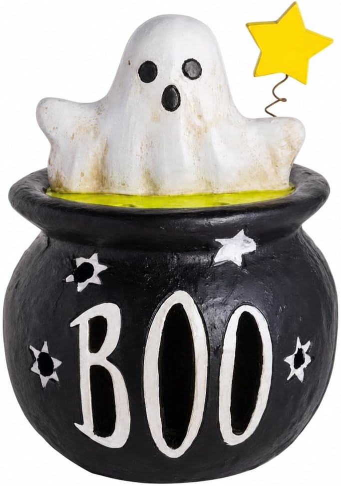 Mud Pie hand-painted ceramic halloween tabletop luminary lantern front angle