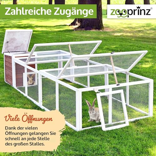 zooprinz brandneues Freilaufgehege mit Stall für draußen – ideal für Kleintiere – Besonders stabiler und großer Holzrahmen mit Kaninchenstall – Freilauf mit natürlicher Farbe lasiert – Hasenstall (XL)