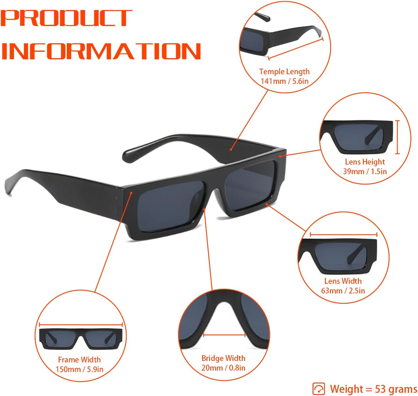 Vintage Rectangle Sunglasses for Men Women 90s Retro Fashion Glasses Square Shades - Image 4