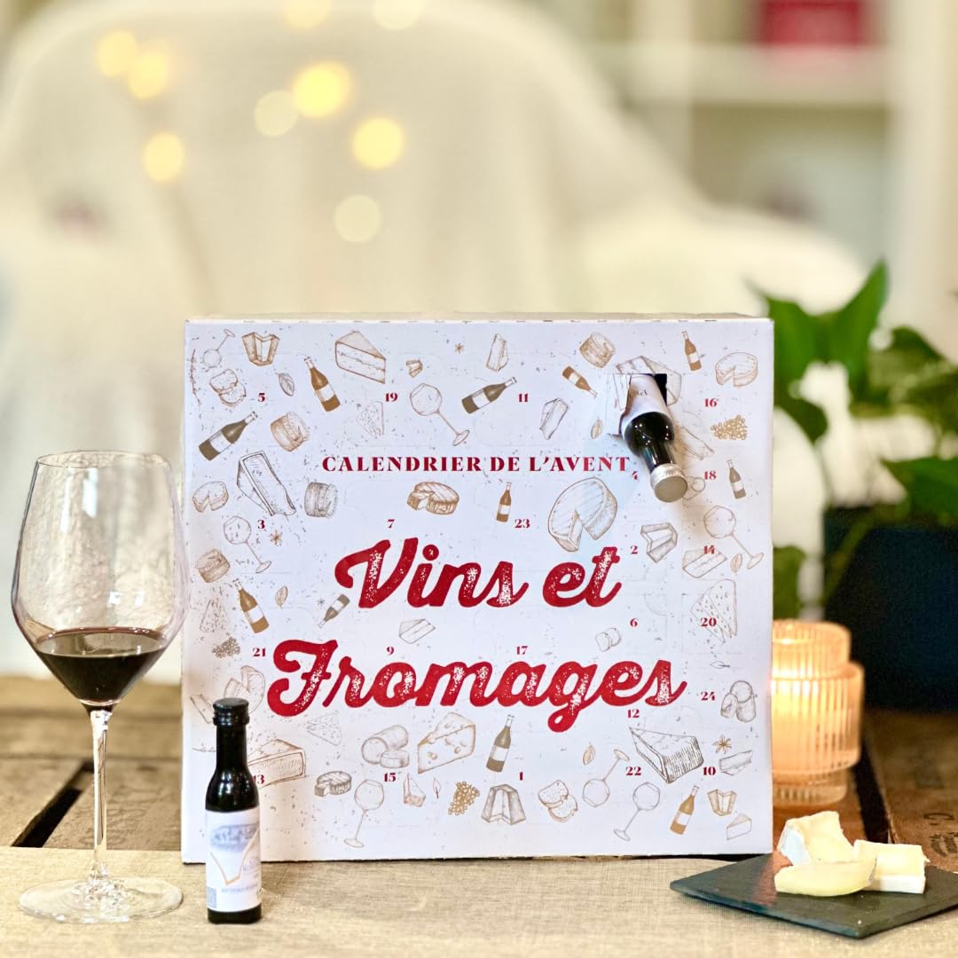 Calendrier de l’Avent Vins et Fromages – Nouveauté 2026 – 12 Vins (40 mL) & 12 Fromages – Coffret Dégustation Gourmet en édition limitée