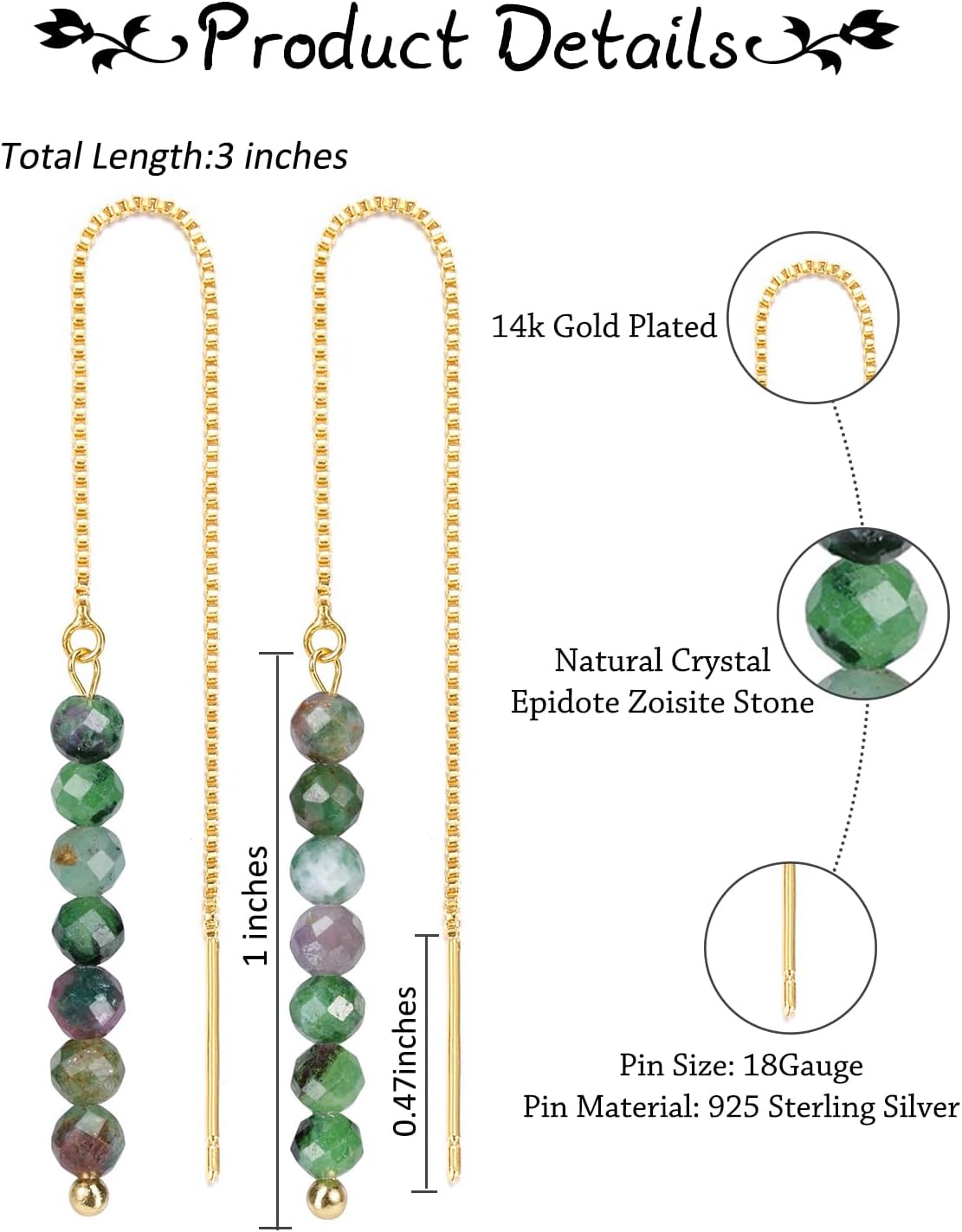 GEHECRST Chakra Crystal Earrings for Women Gold Plated Dangle Earrings Dainty Long Chain Gemstone Earrings Christmas Gifts - Image 3