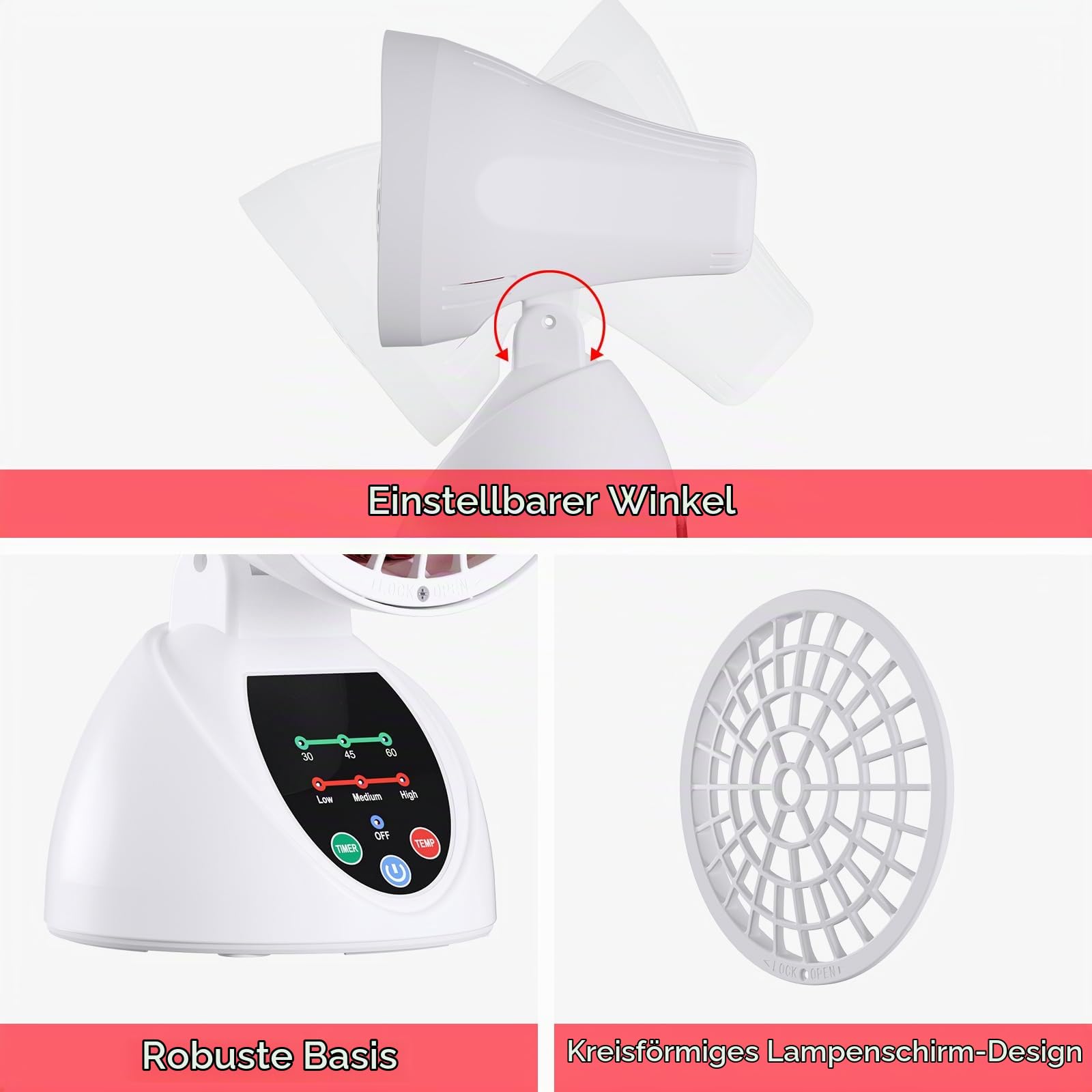 150W Lampe mit Timer, Schutzgitter und verstellbarem Kopf – für den Hausgebrauch