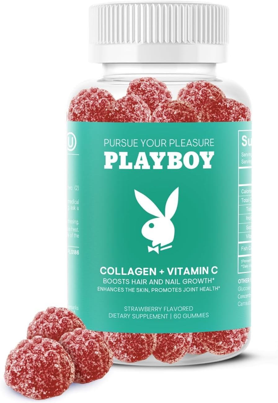 Playboy - Collagen + Vitamin C Gummies for Hair, Skin, Nails & Joint Health (60 Gummies) - Strawberry Flavored Vitamin C & Collagen Supplement for Women & Men - Non-GMO, Gluten Free, Nut Free-2 Pack