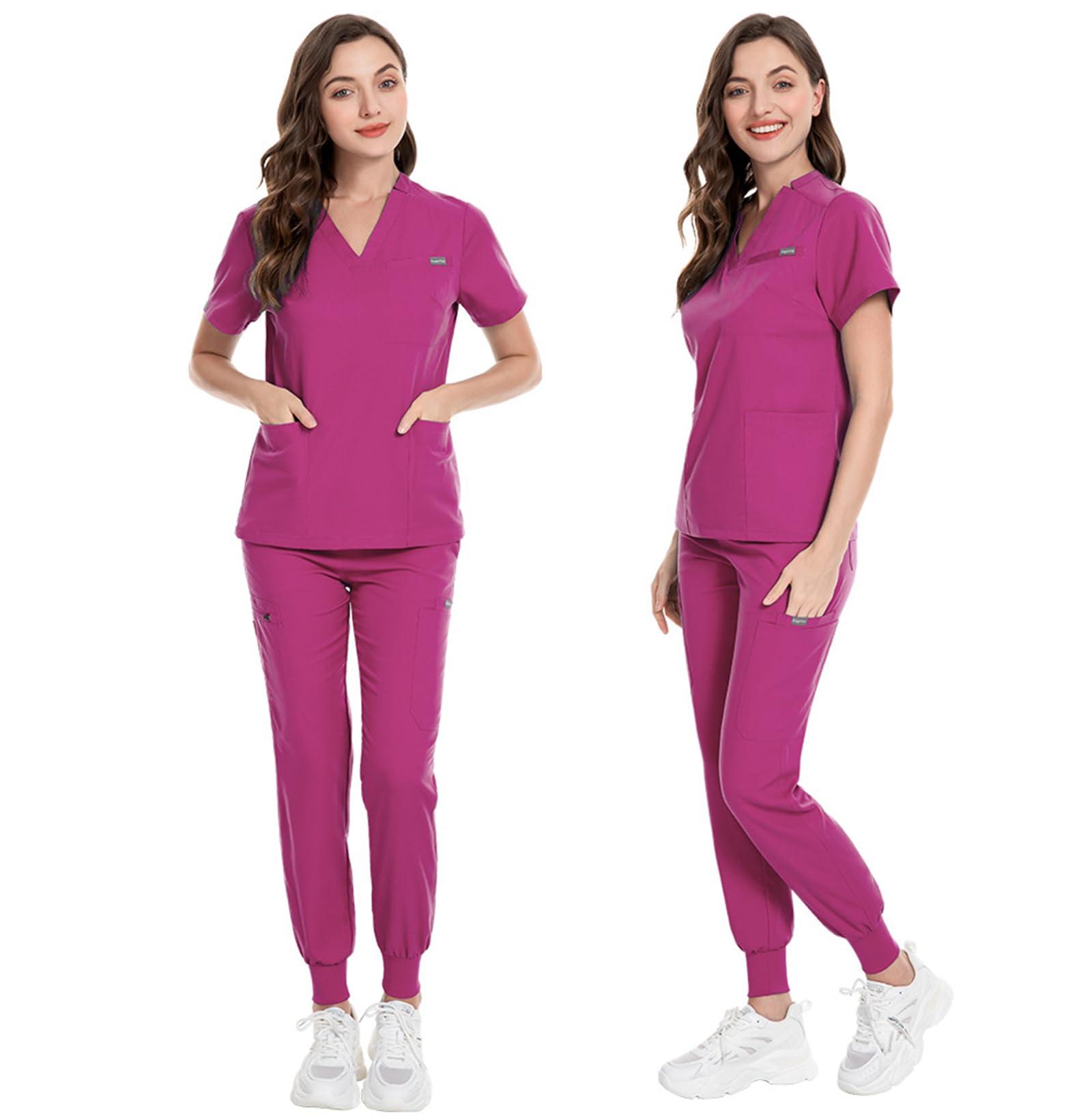 Divisa Sanitaria Donna, Top Moderno Scollo V & Pantaloni Divise Con 8 Tasche Scrub da Infermiera Set Uniforme per Medici, Infermieri, Veterinari, Dentisti