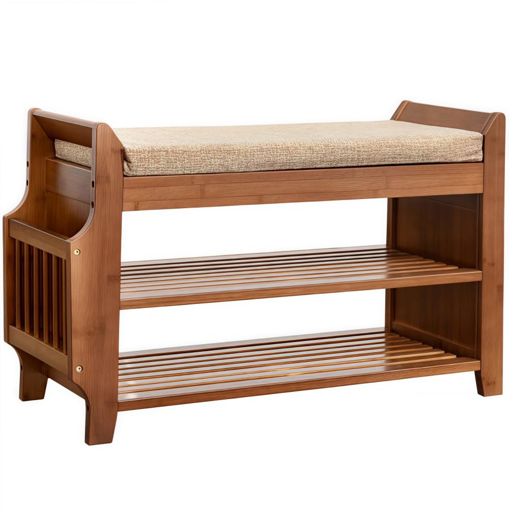 Banc à chaussures à 2 niveaux petit modèle avec coussin et tiroirs