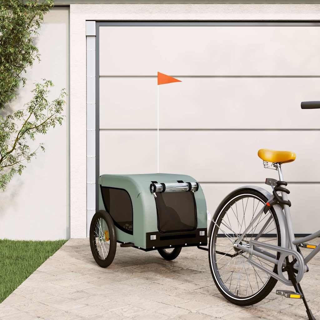 Przyczepa rowerowa dla psów, szara, czarna, z tkaniną Oxford i żelazną ramą, składana, wózek transportowy dla zwierząt domowych, bezpieczny w podróży, z siatką i osłoną przeciwdeszczową