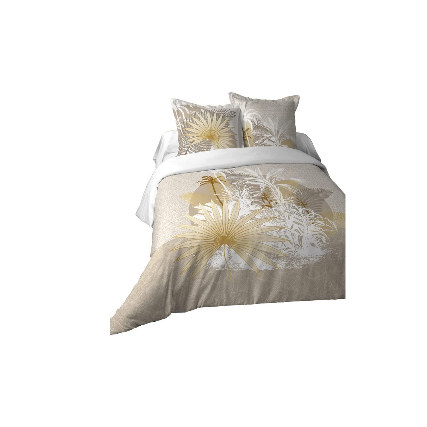 Housse de Couette 240x220 cm avec taies d'oreiller motif palmier vert