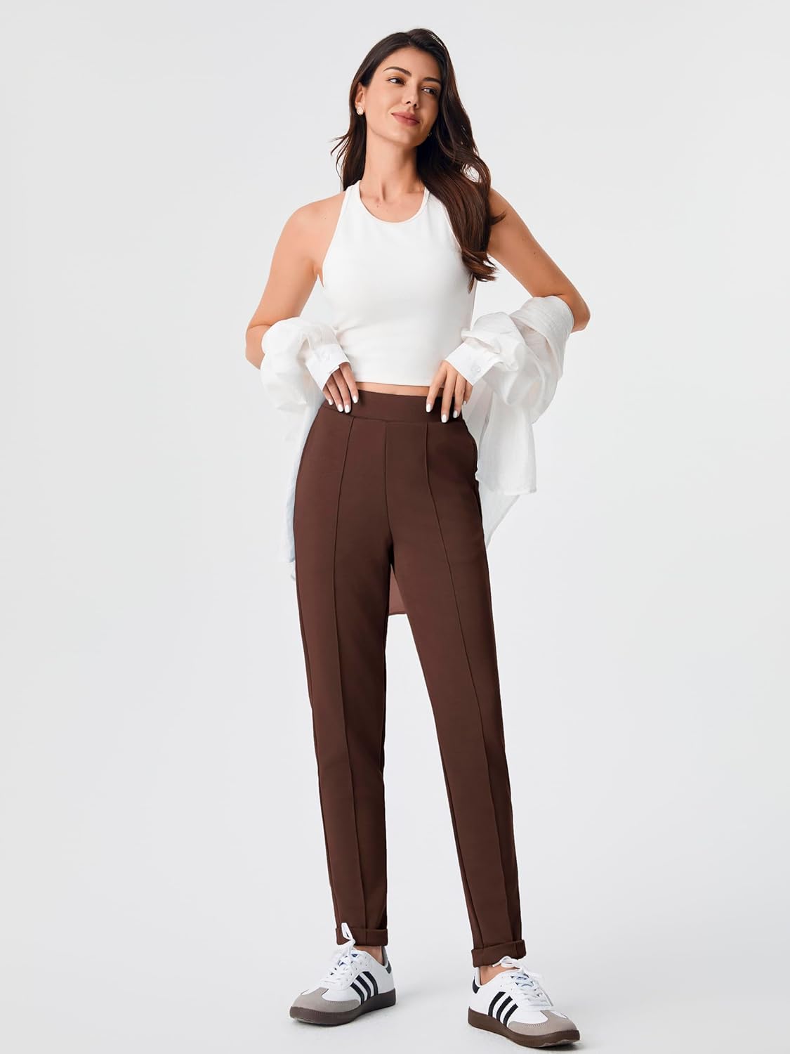 AFITNE Women’s High Waisted Dress Casual Pants Stretchy Pull On Work Business Slacks Comfy Office Trousers with Pockets - Image 4